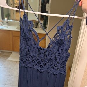 Elegant Navy Lace Maxi Dress